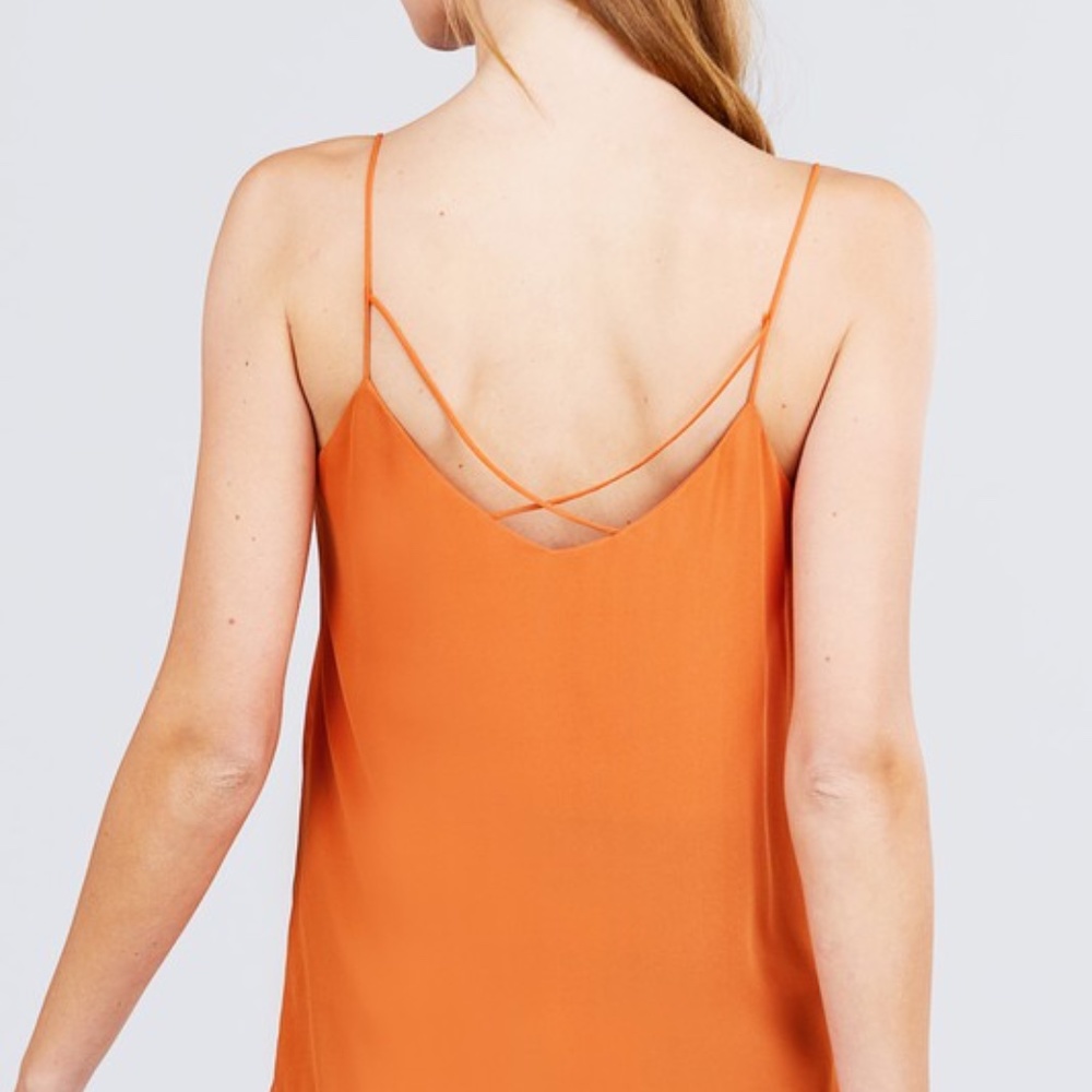 V-NECK w/back CROSS STRAP CAMI TOP